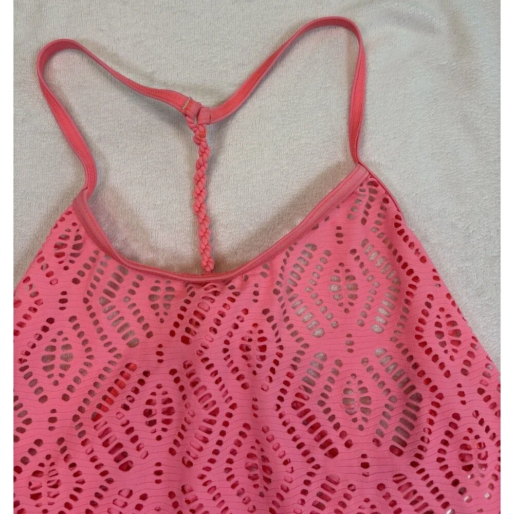 Gossip Girl L 14/16 Coral Pink Crochet Swim Cover Up Racerback Beach Dress